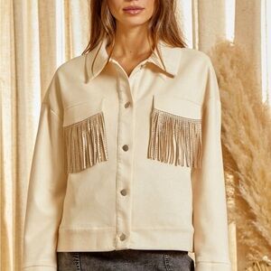 NWT Savanna Jane Cream Utility Jacket with Fringe